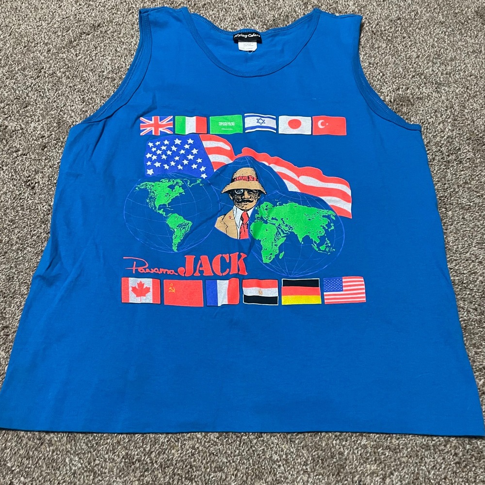 Vintage Panama Jack Flying Colors Tank Top XL Mens Blue Flag Graphic